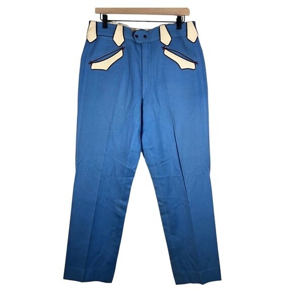 Vintage Nudie’s Rodeo Tailors Nudie Suit Western Pants Blue Cream Size 35-31 1/2 - Picture 1 of 15
